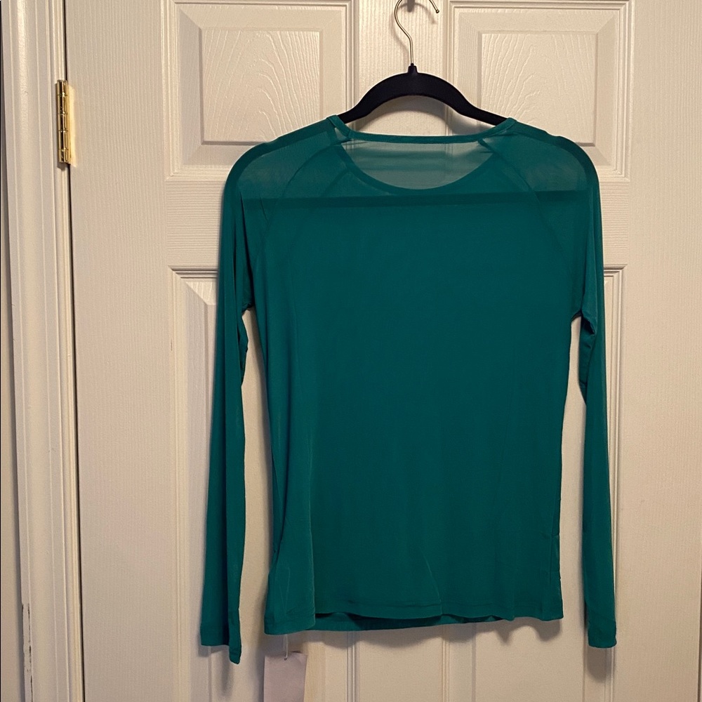 Mangopop Deep Green Long Sleeve Sheer Top…size L - Picture 2 of 4
